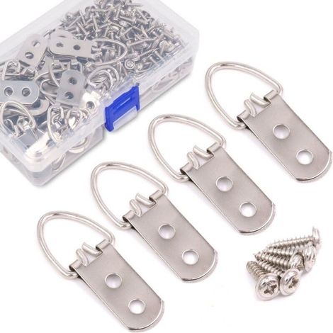 Lot de 50 crochets à double trou en D robustes avec vis pour accrocher des montres, des peintures, des œuvres d'art (1/5)