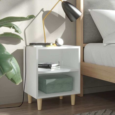 Table de chevet avec pieds en bois-Table de nuit massif Blanc 40x30x50 cm 185005 (1/5)