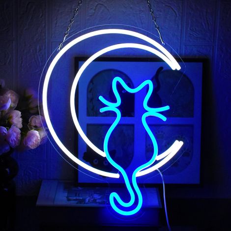 Neonlampe „Mondkatze“, USB-Neonlampe, ideal für Schlafzimmer, Wohnzimmer, Kinderzimmer, Tierhandlungen, Partys und Clubs (35 x 27 cm) (1/5)