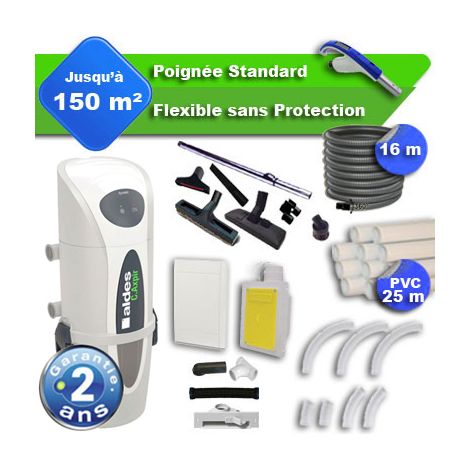 Aspirateur central ALDES C.Axpir® Dynamic garantie 2 ans + flexible rétractable 16 m standard + 7 accessoires + kit 1 prise RETRAFLEX + kit prise balai (rayon d'action 150 m2)