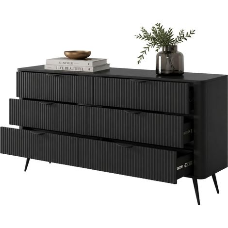 Credenza Hali, Madia 6 Cassetti, un Ripiano, Apertura Scorrevole, 163x38x81h cm Nero