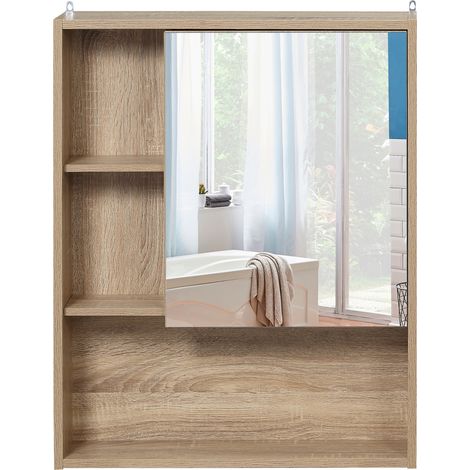 Armoire de Salle de Bain Mural avec Miroir et Étagère Réglable 60x15x76 cm Chêne