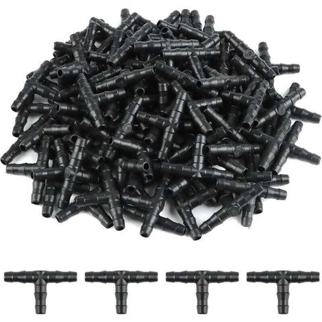 100 Pieces 4/7 mm Plastic Tee Hose Fitting, Barbed T Connector for Garden Hose, Tee-Joint for Drip Irrigation, for Garden Watering Systems, Lawn (1/4)