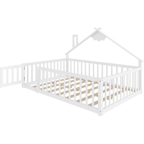 Lit enfant 140x190 cm bois pin blanc barrière sécurité maison (1/3)