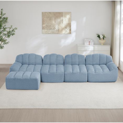 Divano modulare 4 posti con ottomana, 366 x 165 x 79 cm, blu, senza montaggio OKMYHOME (1/5)