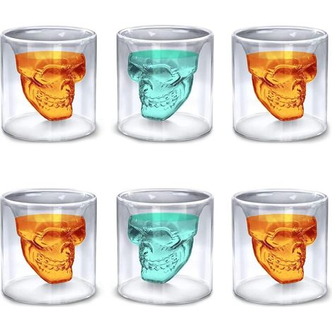 Totenkopf-Whiskygläser, 6er-Set Wodkagläser, Totenkopfgläser, Totenkopf-Likörgläser, Totenkopfschalen, Whiskybecher für Bar, Party, Zuhause (1/5)