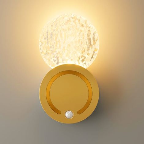Applique murale LED d'intérieur avec détecteur de mouvement à 120°, intensité réglable, rechargeable par USB, en acrylique, pour bureaux, couleur or. (1/5)