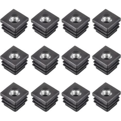 Embouts plastique noir pour tubes carrés 20 x 20 mm – Lot de 12 pièces avec filetage M8, idéal pour pieds de chaise et meubles (1/5)