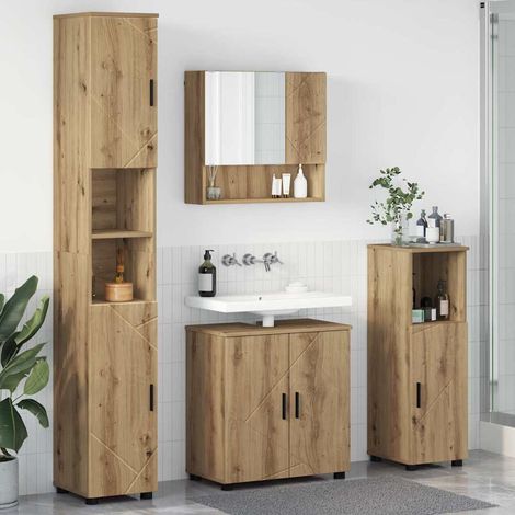 vidaXL Bathroom Furniture Set Wall-mounted with Door 4 pcs Artisan Oak (1/5)