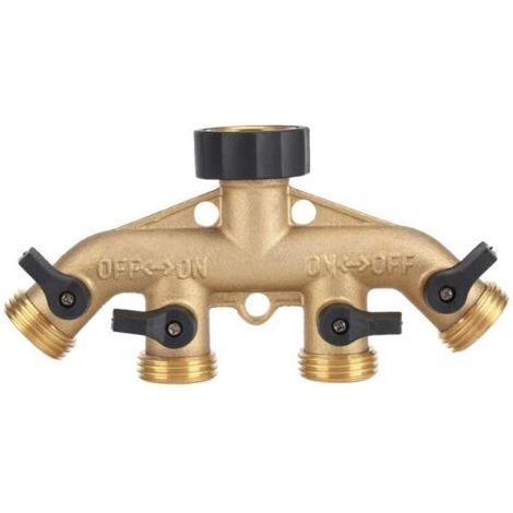 FENOPLASTICARobinet y sélecteur 4 sorties de vanne, connecteur de robinet en laiton répartiteur de tuyau distributeur 4 voies pour irrigation de jardin