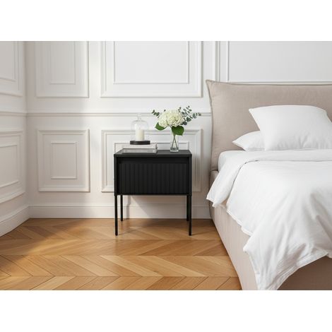 BOBOCHIC - Table de chevet 1 tiroir LENARA avec tasseaux et LED Noir (1/4)