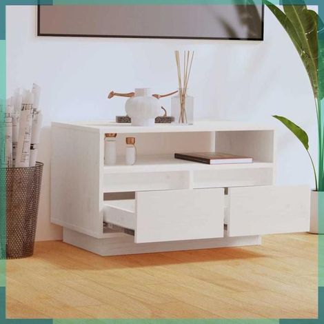 813426 Meuble TV Blanc 60x35x37 cm Bois de pin massif (1/5)