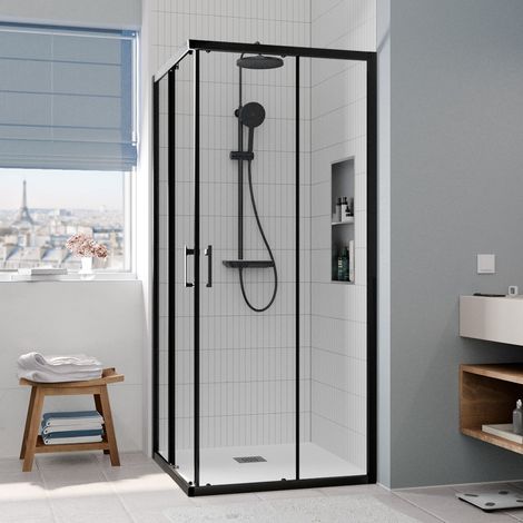 Ceramia CASCADA Duschtür 80x80x195cm Schiebetür Antikalk mit Profilen Mattschwarz (CERAHC8080B) (1/3)