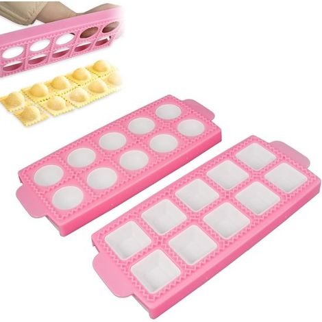 Set di 2 taglia ravioli rotondi e quadrati, stampo per pasta di alta qualità con 10 file, per preparare ravioli, torte e (1/5)