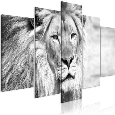 Tableau 5 Panneaux "The King of Beasts Wide Black & White" 50 x 100 cm (1/2)