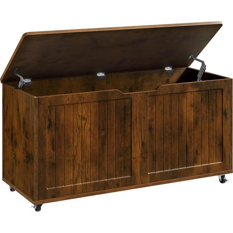 WOLTU Banc de Rangement à roulettes, Coffre de Rangement , 100 x 50,5 x 40 cm, Brun Rustique (1/5)