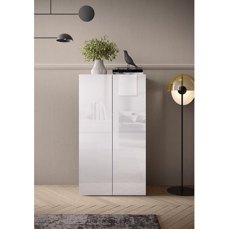 Armoire de bureau moderne H 114 cm laquée blanc brillant Loucia (1/5)