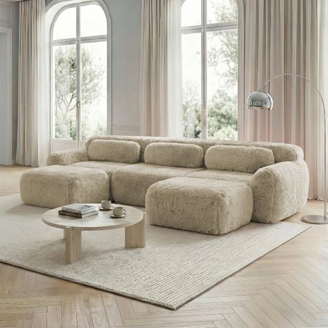 Canapé d'angle modulable en forme de U, revêtement en tissu moelleux, livré monté, base antidérapante, avec coussins. Soutien ergonomique, mousse haute résilience, convient au salon et à la chambre, c (1/5)