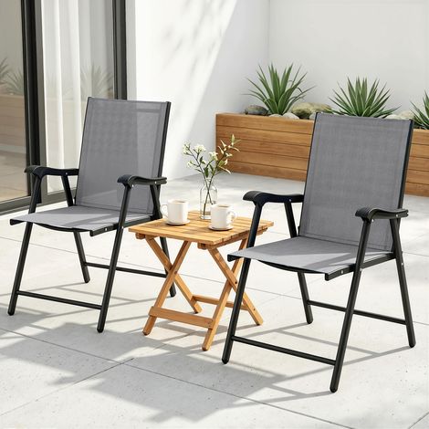 Set de 2 chaises pliantes à dossier haut avec accoudoirs, Gris clair, pour salon et terrasse, pliage facile et gain de place, robustes et légères. (1/5)