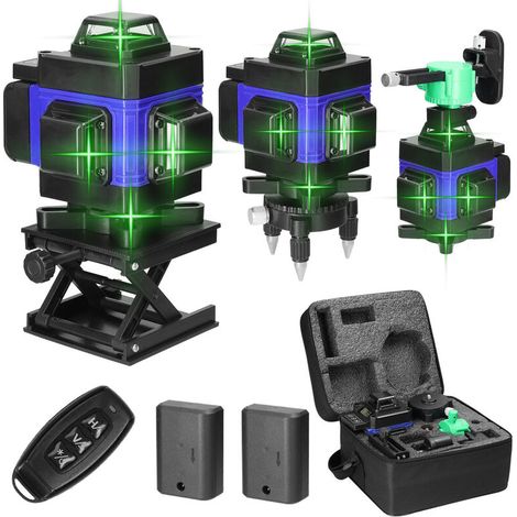 Niveau laser 4D 16 lignes 3° Machine à niveler automatique Batterie lithium rechargeable USB Outil de mise à niveau avec lignes d'inclinaison verticales et horizontales - Bleu