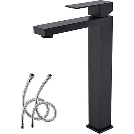 Grand robinet de salle de bain noir, robinet de salle de bain noir mat en acier inoxydable, grand évier de lavabo, robinet de lavabo en céramique à levier unique, robinet de salle de bain (1/5)