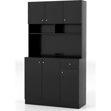 Armoire de rangement 100 x 40 x 181 cm avec prise USB et étagères réglables style moderne en MDF noir