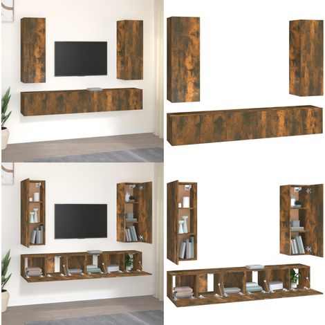 5-tlg. TV-Schrank-Set Räuchereiche Holzwerkstoff - Wandmontage - Holzwerkstoff (1/5)