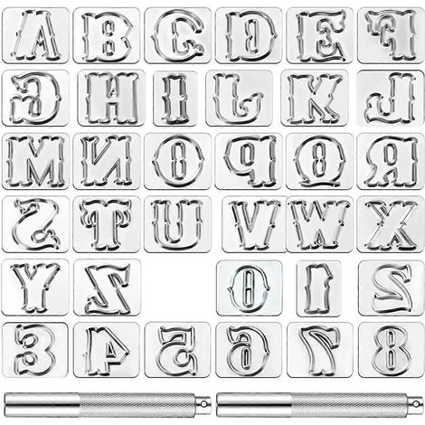 37 outils de marquage du cuir, y compris des lettres majuscules alphanumériques. (1/5)