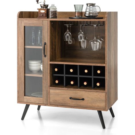 Industrial Storage Cabinet Wooden Cupboard Buffet Sideboard W/ Wine Glass Holder (1/5)