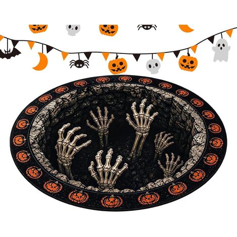 Tapis à illusion d'optique : Tapis antidérapant, rond et doux sur le thème d'Halloween, idéal pour les portes d'entrée. (1/5)