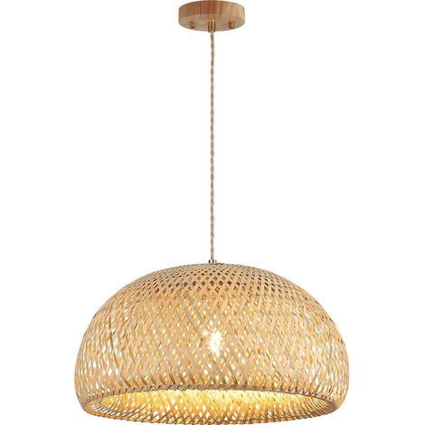 45 cm lange Pendelleuchte aus Rattan und Bambus – im Bohème-Stil, E27-Fassung, für Küche, Esszimmer, Wohnzimmer oder Schlafzimmer, Leuchtmittel nicht enthalten (1/5)