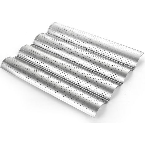 Moule à baguettes perforé antiadhésif pour pain français Baking Wave Pains Moule de cuisson de pain Toast Cooking Bakers Moulding Pan Waves, argent, taille L (1/5)