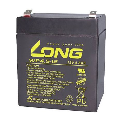 Long WP4.5-12 WP4.5-12 Batterie au plomb 12 V 4.5 Ah plomb (AGM) (l x H x P) 90 x 107 x 70 mm cosses plates 4,8 mm auto-décharge réduite, sans entre Y807782 (1/2)