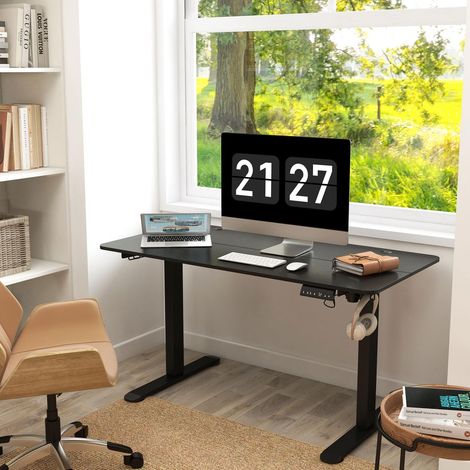 Bureau assis-debout électrique vinsetto 140x70 cm mémoire anti-collision protection surchauffe noir (1/5)