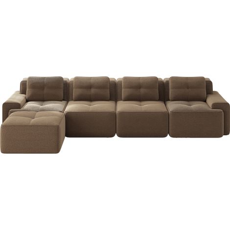 Sofá modular en L de 4 plazas con chaise longue, pana marrón, sin montaje, HOMVRA (1/5)
