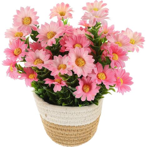 Panier Tressé Fleurs Artificielles en Soie et Rotin, Plante en Pot Facile d'entretien, Décor Réaliste pour Chambre et Bureau (1/5)