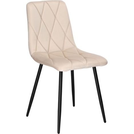 Chaise - Velours - Matelassée - Salon Salle À Manger - Hauteur 89 Cm - Largeur 45 Cm - Profondeur 45 Cm - Charge Max 120 Kg - Beige - 1 Pièce (1/5)