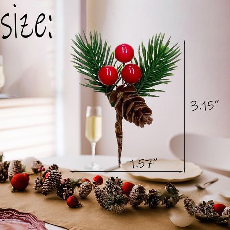 30 künstliche Kiefernnadeln, Imitation von Weihnachtsschmuck, kleine Beeren, Tannenzapfen für Blumenarrangements, Kränze, Hochzeiten, Weihnachtsbaumschmuck (30 Stück, rot) (1/5)