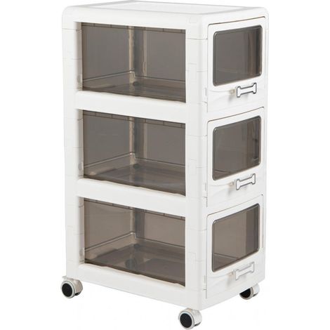 Design à 3 niveaux, chariot de rangement à tiroirs en plastique avec roulettes verrouillables pour cuisine ou bureau (1/2)