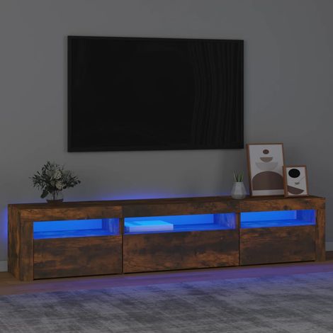 Meuble TV avec lumières LED Chêne fumé 195x35x40 cm (1/5)