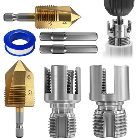 4 Pièces PVC Tuyau d'Eau Outil de Taraudage 1/2in 3/4in Filetage Interne et Externe Kit Taraudage Bande Etanche Tuyaux Eau Kit Usinage Filetage pour Tuyaux Plastiques PPR et PVC (1/5)