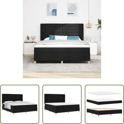 Matelas ferme -  Lit à ressorts avec matelas Noir 180 x 200 cm tissu (1/5)