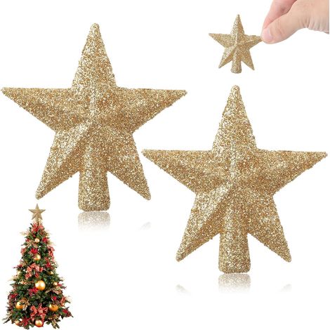 Lot de 2 mini décorations de sapin de Noël, petites étoiles à paillettes pour sapin de Noël, petites décorations de Noël, étoile de Noël pour le sommet du sapin (6 cm) (1/5)