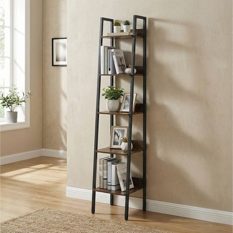 Bibliothèque Industrielle à 5 Niveaux, Salon, Chambre, Bureau, Marron et Noir (1/5)