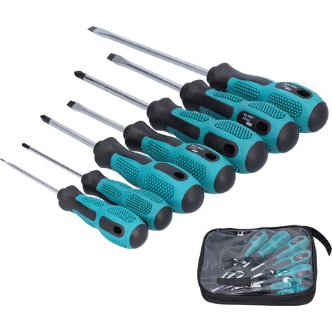 Kit de réparation de tournevis manuel magnétique en acier au chrome-vanadium (7 pièces) avec fente et croix (1/5)