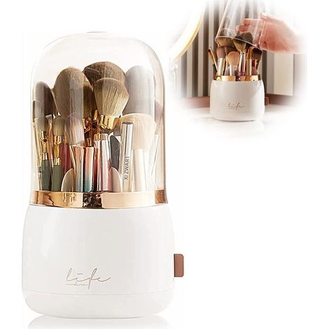 Organisateur de maquillage - Boîte de rangement pour cosmétiques - Rotation à 360° avec 7 compartiments - Ouverture à une main - 1 pièce - Pour coiffeuse et salle de bain - Transparent (1/5)
