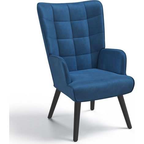 Idmarket – Fauteuil convertible scandinave ANIA – Velours bleu canard – Dimensions 58x67x94,5 cm – Assise moelleuse et pieds en bois noir