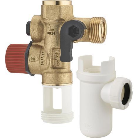 1 Kit Groupe De Sécurité Droit,Laiton,Norme NF,Siphon Orientable,Chauffe Eau (1/5)