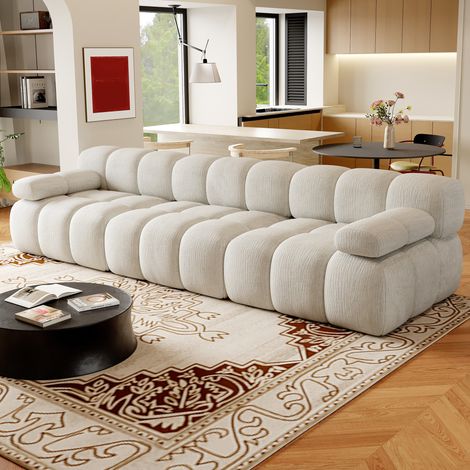 Divano lineare 300x100x68 cm in ciniglia bianca moderno senza montaggio FloraGrace (1/5)