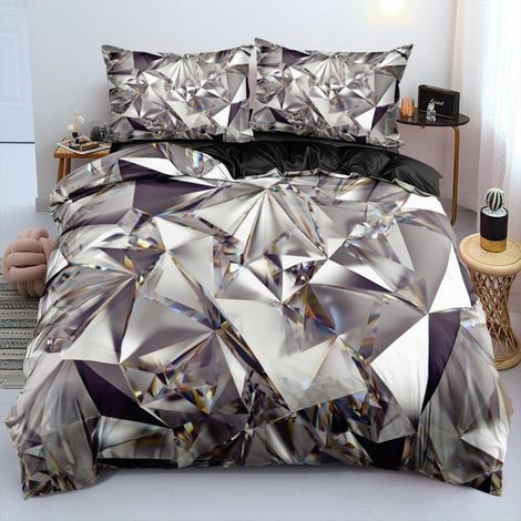 Parure de lit 220x240cm Géométrie 3D Vert Noir Microfibre avec fermeture éclair